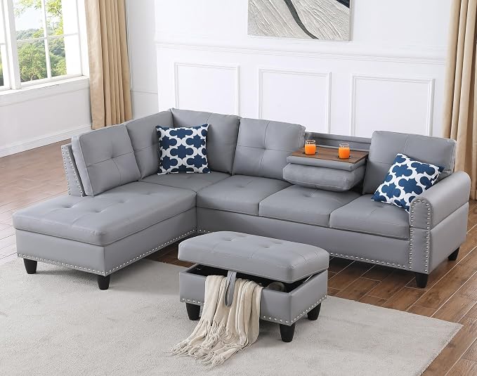 Wakefit Sectional Sofa Couch, Modern 4-Seaters Living Room Furniture Sets by Wakefit
