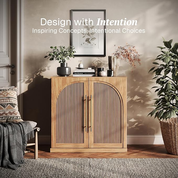 BELLEZE Modular Sideboard with Double-Arc Wood Doors, Small Arched Buffet - Image 3