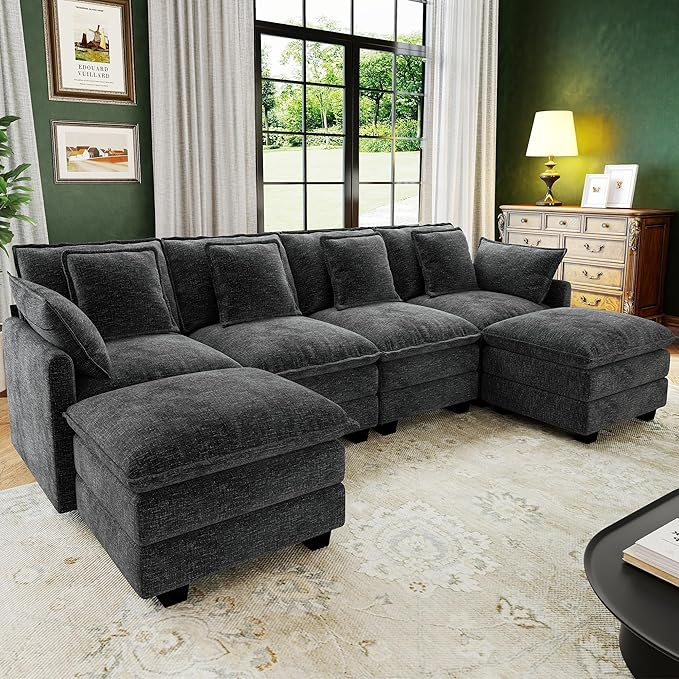 107" Cloud Couch Sectional, U Shaped Modular Sectional Sofa, 4-Seat Deep Seat by Hanherry