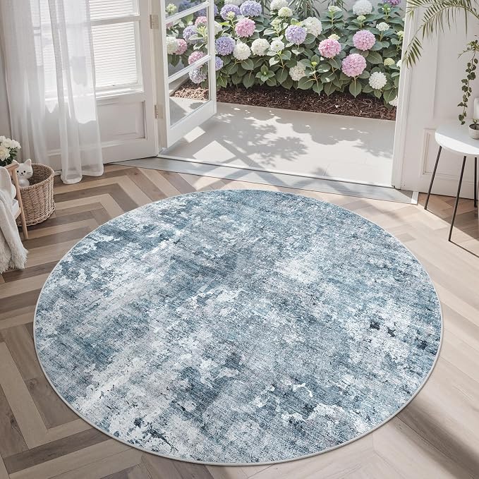 Soalmost Abstract 5x5 Round Rug 5ft Circle Living Room Rugs, Low Pile Stain - Image 3