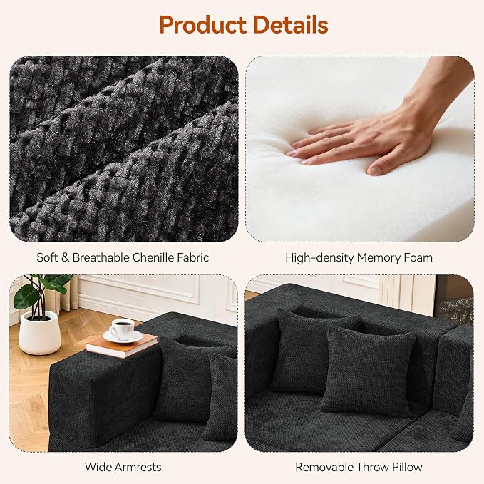 MONVANE 75" Loveseat Sofa, Comfy Chenille Cloud Couch - Image 4