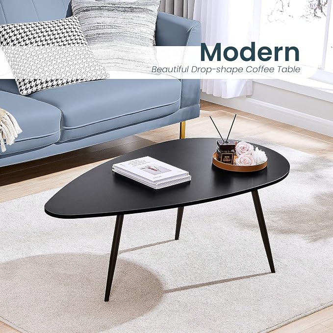 SAYGOER Black Small Coffee Table Modern Oval Coffee Tables Retro Center Table - Image 9