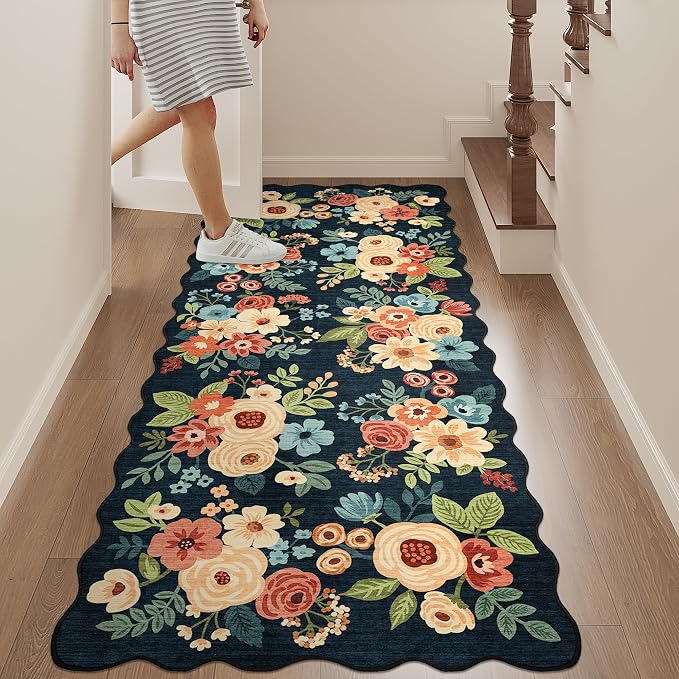 DUKINO 2x5 Washable Runner Rug, Floral Non Slip Kitchen Rug, Low Pile, - Image 4