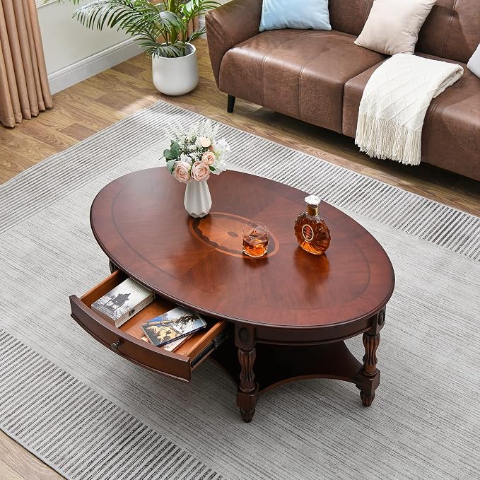 PADMA HOUSE Solid Wood Oval Coffee Table - Image 3