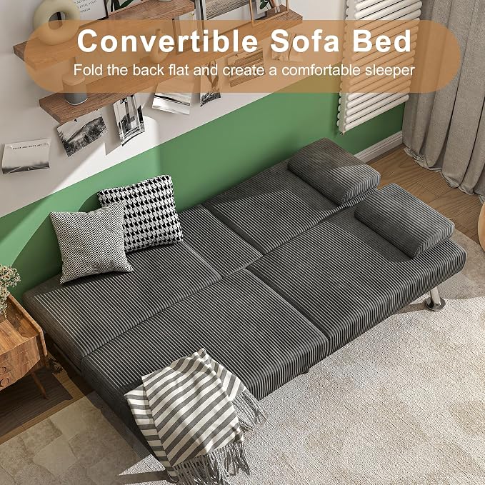 Shahoo Modern Upholstered Convertible Folding Futon Sofa Bed - Image 4