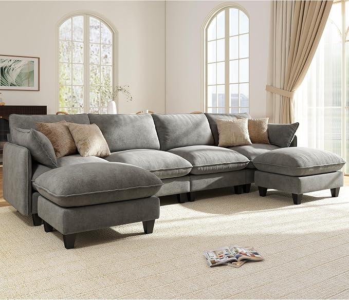 Ihanherry 139" U-Shaped Modular Sectional Couch, Oversized Cloud Sofa by iHanHerry