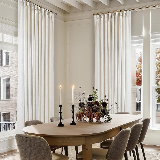 Natural Extra Wide 60 Inch Width Pinch Pleated 96 Inch Curtains | Thick Linen by Twodrapes