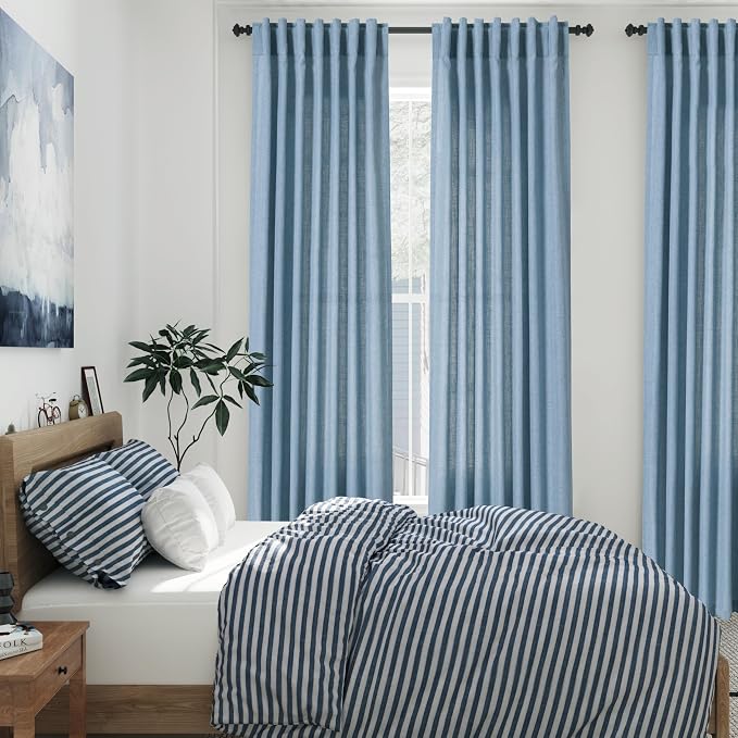 Blue Curtains 80 Inches Length for Living Room Back Tab Rod Pocket Semi Sheer - Image 7