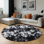 Amdrebio Black White Grey Plush Round Area Rug 6Ft - Image 6