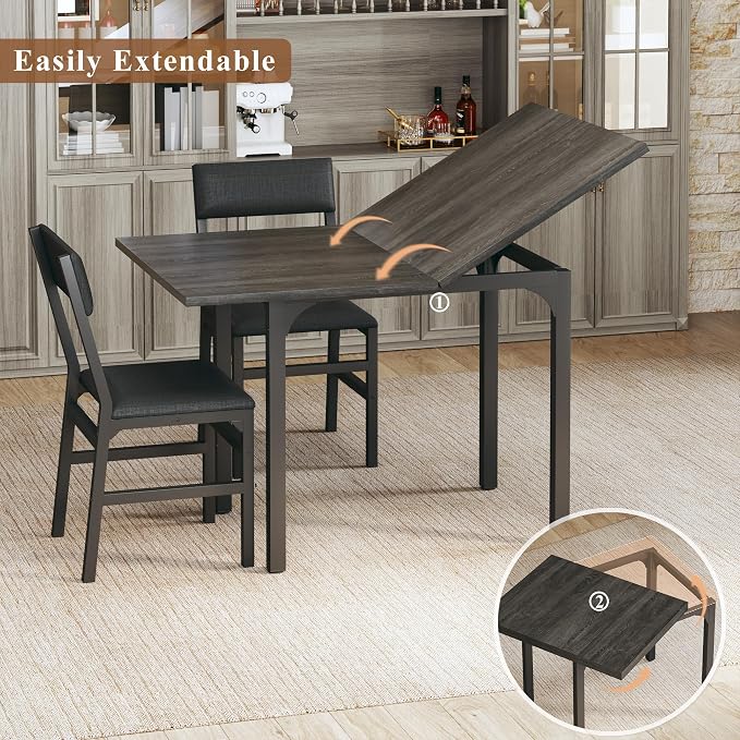 HUAHUU Dining Table Set for 4, Extendable Kitchen Table Cushion Chairs Set of 4 - Image 3