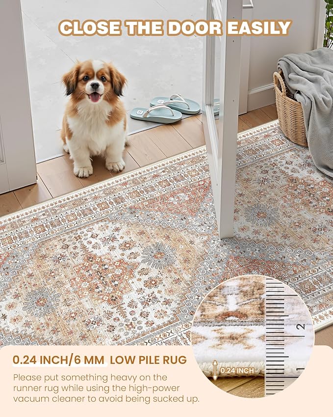 4x8 Rugs for Bedroom Vintage Wide Runner Rug for Hallway, Low Pile Soft - Image 4