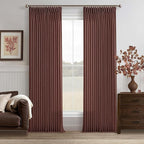Pinch Pleat Linen Textured Reddish Brown Semi Sheer Curtains 120 Inch Long | by Twodrapes