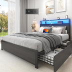 Lifezone Full Bed Frame with 2-Tier Storage Headboard, Metal Platform Bed Frame by Lifezone