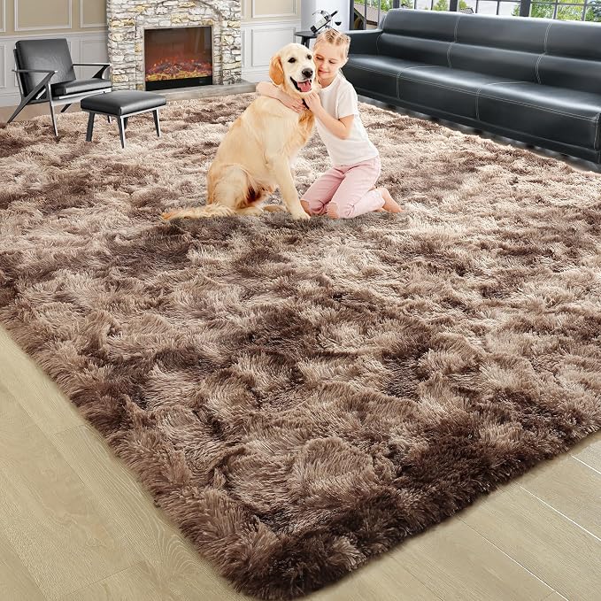5x7 Tie-Dyed Brown Fluffy Soft Area Rug Non-Slip - Image 9