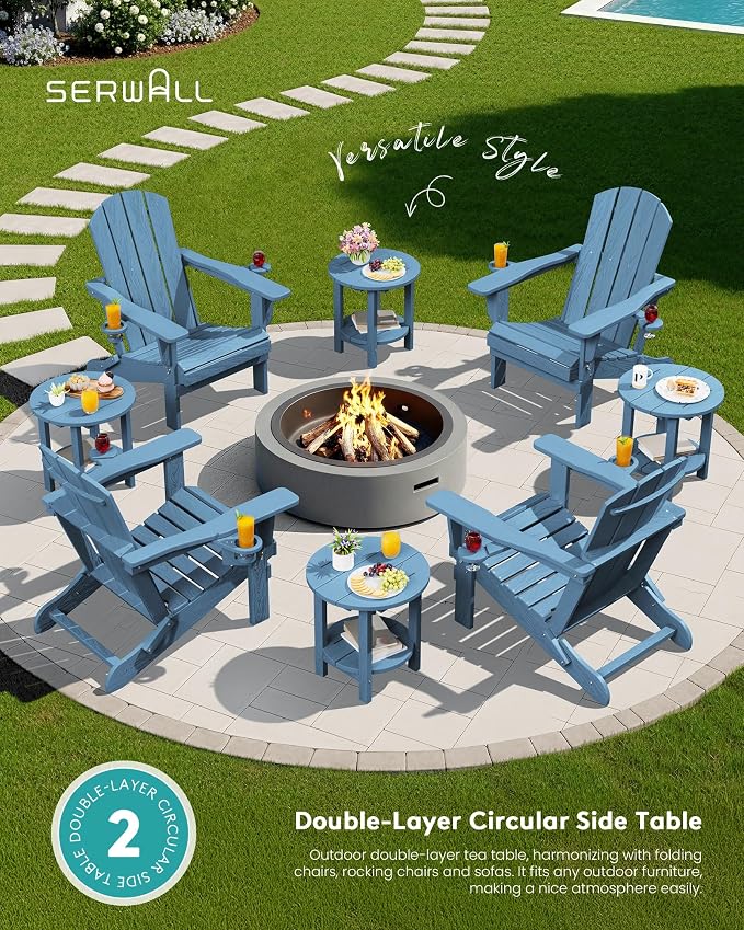 SERWALL Round Outdoor Side Table, HDPE Small Adirondack End Table, 2-Tier Patio - Image 7
