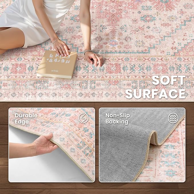 Pink Rugs for Bedroom-4x6 Area Rug for Entryway, Girls Room | Small Washable - Image 6
