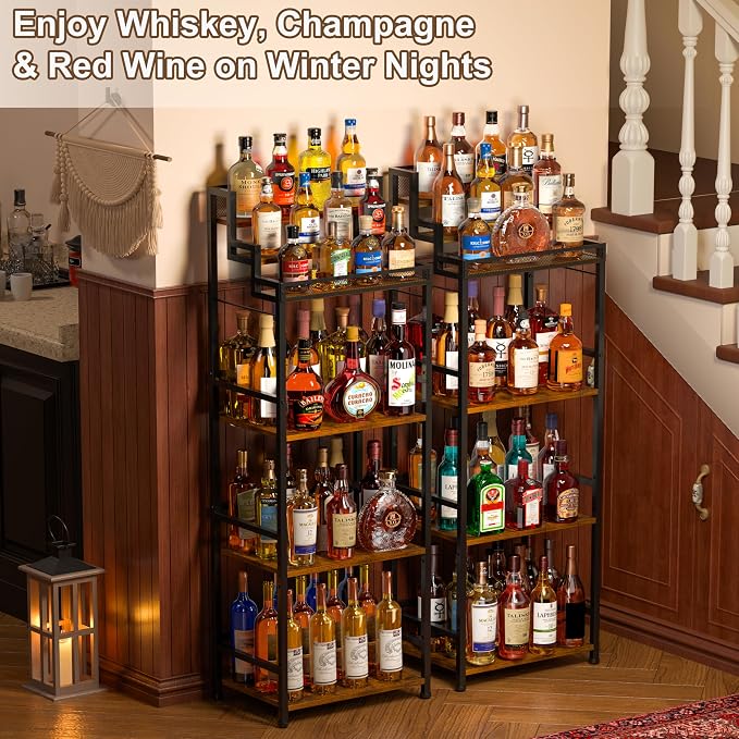 6-Tier Liquor Cabinet for Home Bar, Freestanding Stepped Wine Rack - Image 3