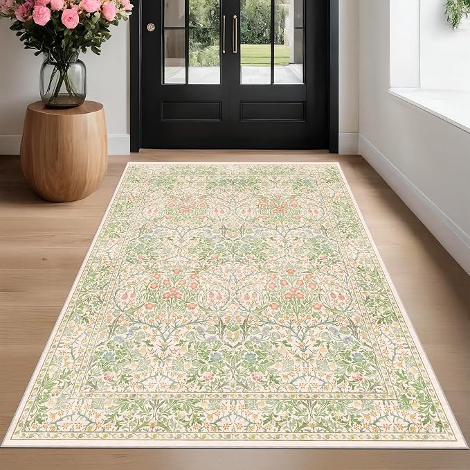 Beige Green Bedroom Rug 5x7 Area Rug - Image 9