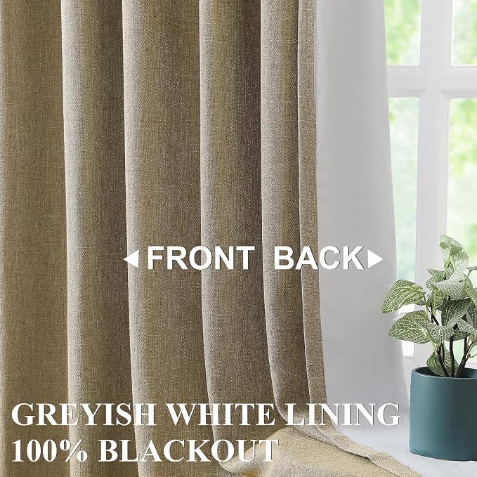 Vision Home Brown Pinch Pleated Full Blackout Curtains Linen Blended 60" Wide - Image 3