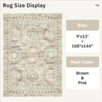 Soalmost 9x12 Area Rugs for Living Room Washable Rug Non-Slip Brown/Pink | - Image 3