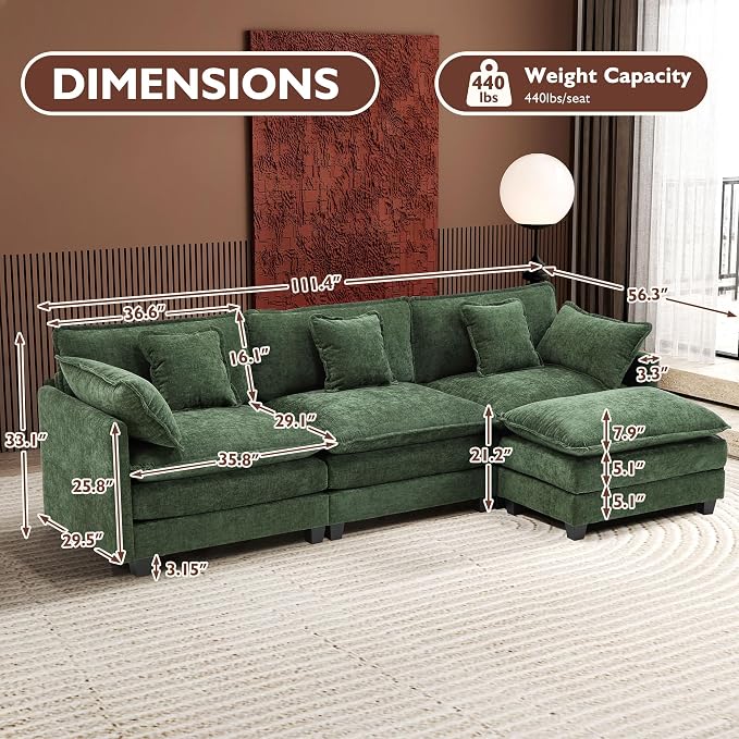 Ihanherry 111.4" L Shaped Modern Sofa Modular Sectional Cloud Couch - Image 2
