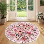 DUKINO 4ft Round Rug, Floral Washable Small Round Area Rug Non Slip, Low Pile - Image 5