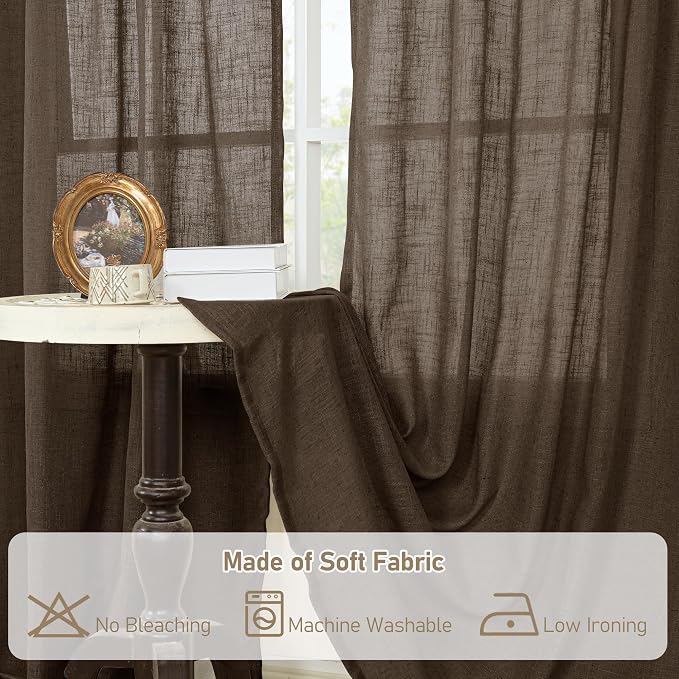 Dark Brown 72 inch Linen Textured Curtains - Image 8