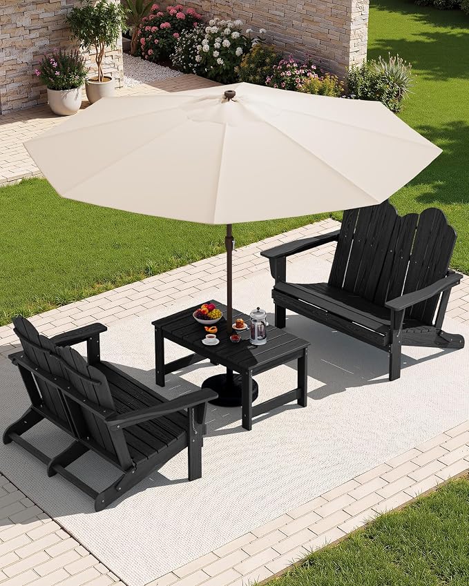 SERWALL 3 Pieces Patio Adirondack Bench Set, 2 Folding Adirondack Bench & 1 - Image 2