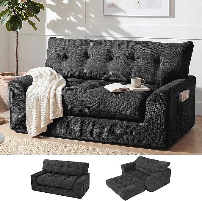 MONVANE 55.5" Convertible Loveseat Sofa, 2-in-1 Boneless Sleeper Sofa Bed Futon by MONVANE