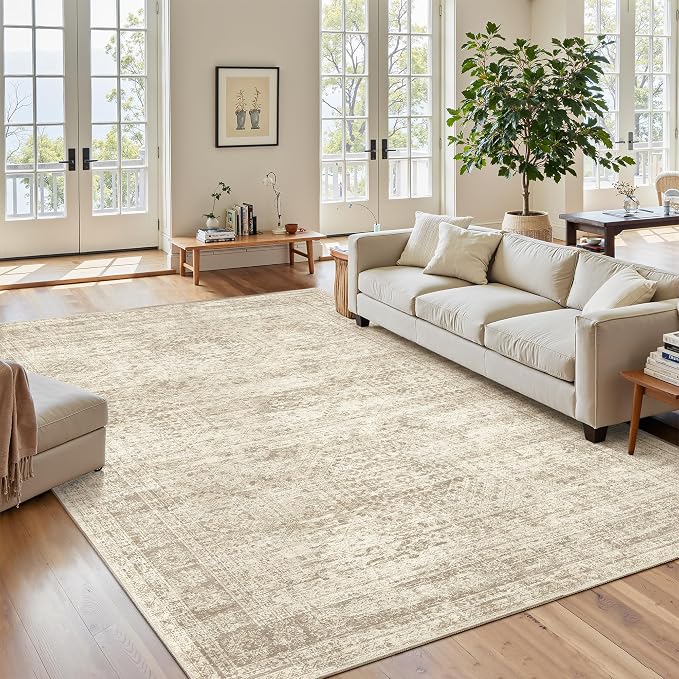 Soalmost 7x9 Area Rug for Living Room Washable Rugs Non-Slip Beige | Low-Pile by Soalmost