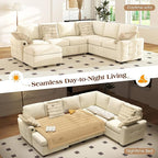 Ihanherry 106-inch Large L-Shaped Sectional Sofa Bed, 7-Seater Convertible Pull - Image 3
