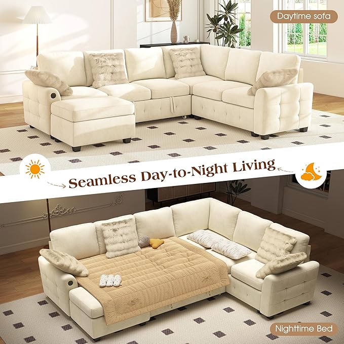 Ihanherry 106-inch Large L-Shaped Sectional Sofa Bed, 7-Seater Convertible Pull - Image 3
