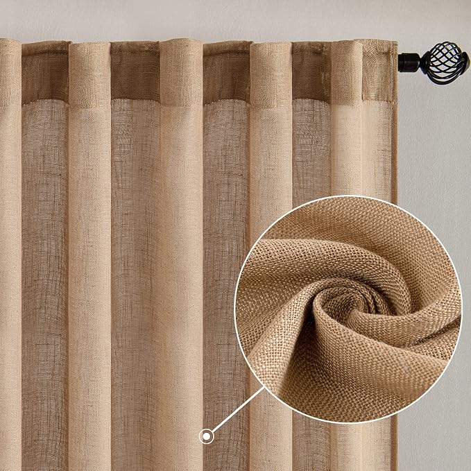 MIULEE Brown Linen Curtains 37x72 Inch Length 2 Panels | Window Drapes - Image 2