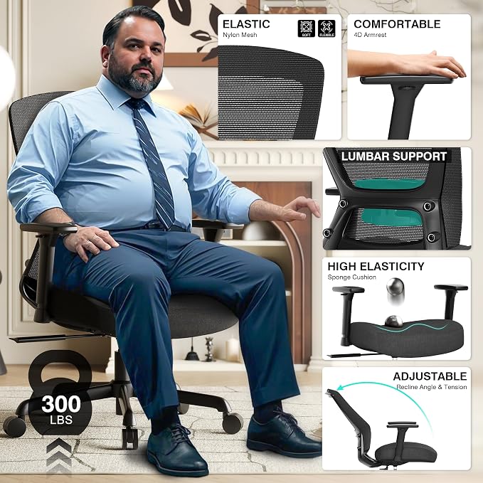 ELABEST Mesh Office Chair, Ergonomic Computer Desk Chair, Sturdy Task Chair- - Image 5