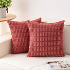 Pack of 2 Corduroy Decorative Throw Pillow Covers 24x24 Inch, Cranberry Red | by Unknown
