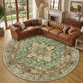 RELEANY Washable Area Rug, Round 10ft, Brick/Brown/Green | Non-Slip, Water by RELEANY