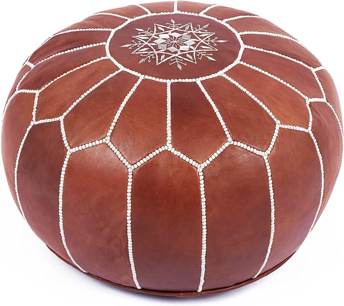 Marrakesh Gallery Genuine Leather Round Pouf Unstuffed by MarrakeshGallery