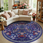 PLHXFR Round Area Rug Living Room: 8 ft Floral Washable Soft Carpet Blue | by PLHXFRSoftAreaRugs