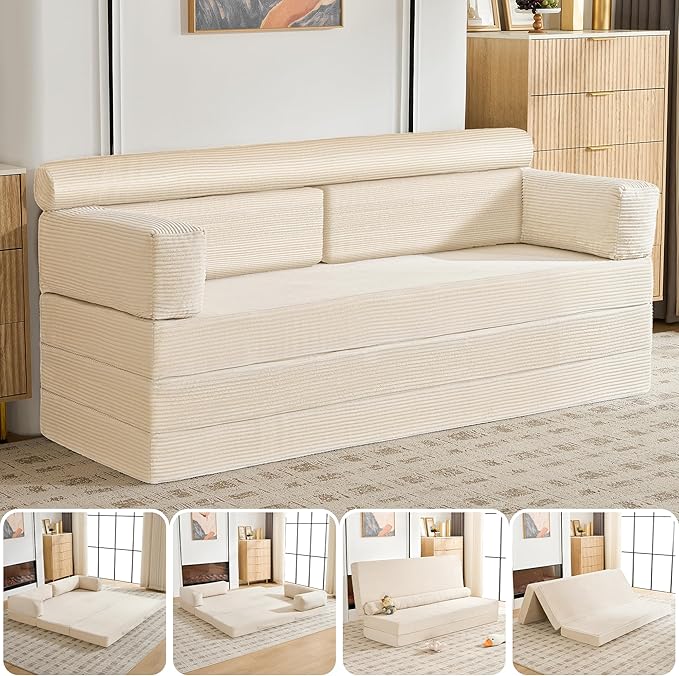 5-in-1 Convertible Sofa Bed, Corduroy Futon Couch Sleeper by HRYJ%EF%BC%9AFurnitureEssentials