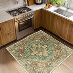 RELEANY Washable Area Rug, Square 4'x4', Brick/Brown/Green | Non-Slip, Water by RELEANY