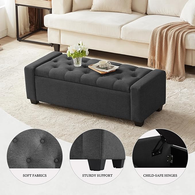 Huatean Home 48" Ottoman with Storage, Storage Ottoman Bench with Safety Hinge - Image 3