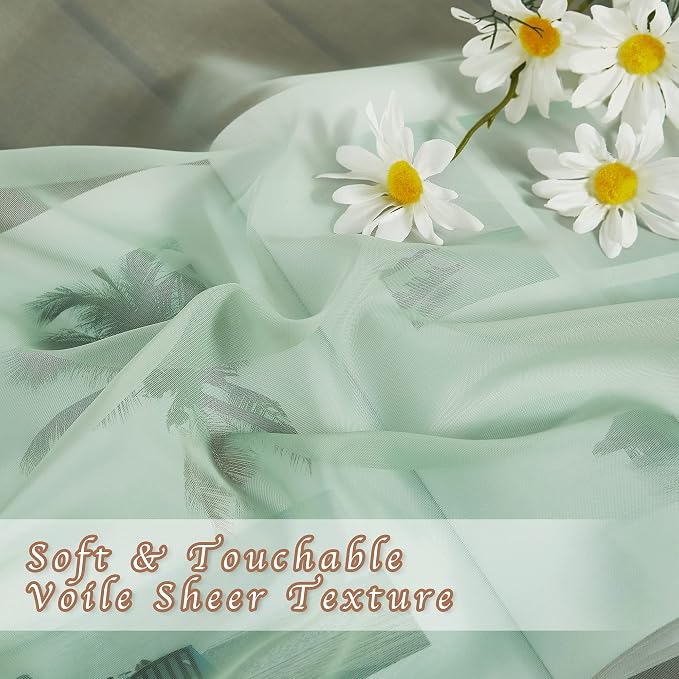 NICETOWN Sage Green Kitchen Curtains 45 inch Length, Grommet Voile Sheer Airy & - Image 4