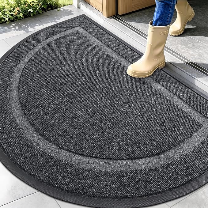 OLANLY Half Circle Front Door Mat Outside 47x32 All-Season Rubber Doormat | Grey by OLANLY