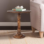 Lightnpro Hand Carved Solid Mango Wood Round Pillar Accent Table - Image 8