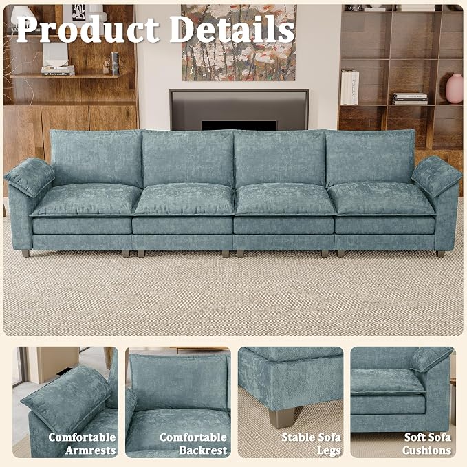 JUMMICO 159" Modular Sectional Chenille Couches Linear Sofa - Image 3