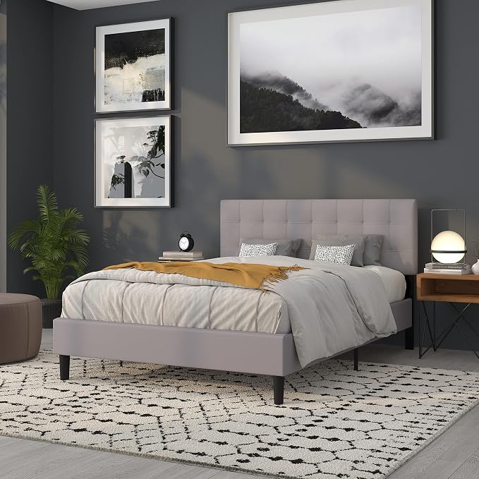 Flash Furniture Bedford Tufted Upholstered Queen Size Headboard in Light Gray - Image 7