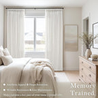 Beige White 98 Inch Pleated Linen Memory Trained Semi Sheer Curtains 50W | - Image 2