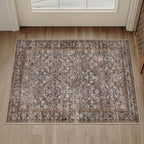 2x3 Brown Blue Vintage Floral Washable Area Rug - Image 3