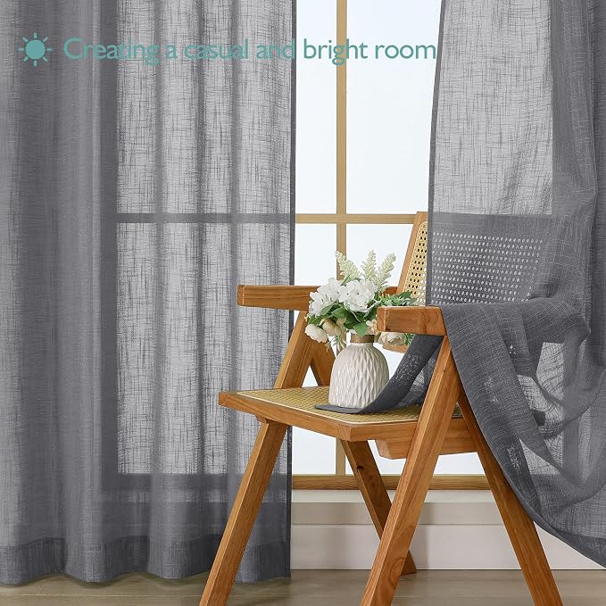 Chyhomenyc Charcoal Grey Semi Sheer Curtains 54 Inch Length - Image 7