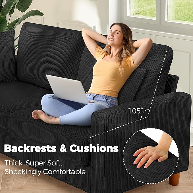 70in Corduroy Couch, Kidirect Sofa No Tool Assembly, Comfy Couches - Image 5